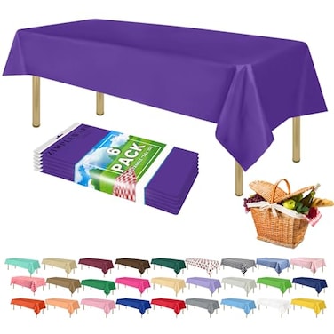 ZIMPLEWARE Premium Purple Plastic Table Cloth Disposable 6 Pk Plastic Tablecloths for Rectangle Tables 54in x 108in Party Table Cloths Disposable for 6ft to 8ft Rectangle Tables
