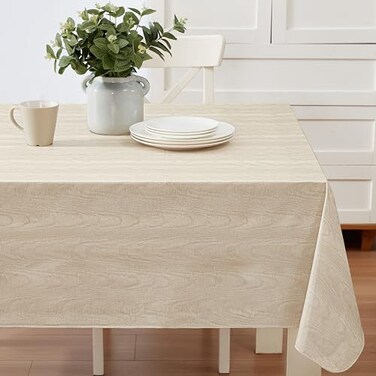 Newbridge Vinyl Flannel Backed Tablecloth 52 x 52 Inch Square Taupe Moire Wavy Solid Design Heavyweight Indoor Outdoor Waterproof Table Cover Easy Care Wipe Clean