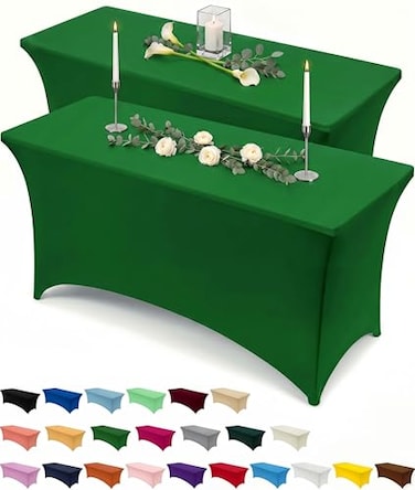 Utopia Kitchen Spandex Tablecloth 2 Pack 6FT Emerald Green Tight Fitted Washable and Wrinkle Resistant Stretch Rectangular Patio Table Cover for Event Wedding Parties 72Lx30Wx30H Inch