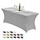 CWK 6FT Waterproof Stretch Spandex Table Cover for Rectangular Tables Elastic Fitted Tablecloth for Folding TablesWrinkle Resistant Table Cloth for Parties Weddings Banquets Events Silver