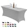 CWK 6FT Waterproof Stretch Spandex Table Cover for Rectangular Tables Elastic Fitted Tablecloth for Folding TablesWrinkle Resistant Table Cloth for Parties Weddings Banquets Events Silver