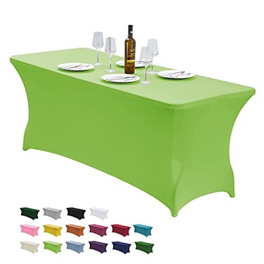 CWK 6FT Waterproof Stretch Spandex Table Cover for Rectangular Tables Elastic Fitted Tablecloth for Folding TablesWrinkle Resistant Table Cloth for Parties Weddings Banquets EventsLight Green