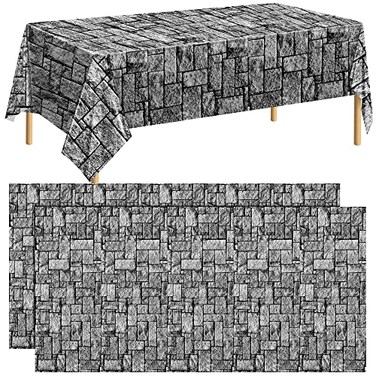 durony 2 Pieces Stone Wall Plastic Tablecloths Table Covers Waterproof Medieval Stone Brick Table Cover for Medieval Castle Knight Themed Party Tables Decorations 108 x 54 Inches