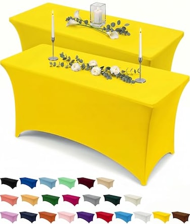 Utopia Kitchen Spandex Tablecloth 2 Pack 6FT Yellow Tight Fitted Washable and Wrinkle Resistant Stretch Table Cloth Rectangle Cover for Trade Show Weddings Parties 72Lx30Wx30H Inch