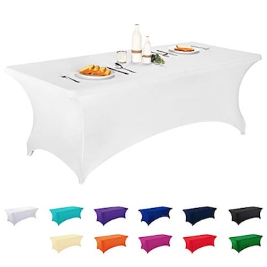LZY Spandex Fitted Stretch Table Cover for 6 ft or 4ft or 8ft Folding Table Rectangular Cocktail Tablecloth Perfect for Party or Banquet 8FT White