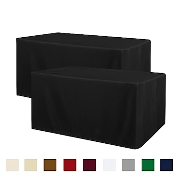 Obstal Black Tablecloth Fitted for 6ft Rectangle Table Water Resistant Polyester Table Cover for IndoorOutdoor Use 72x30 inches