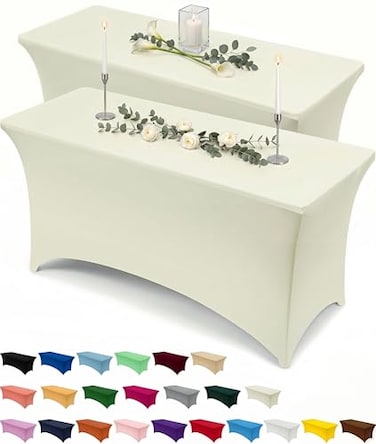 Utopia Kitchen Spandex Tablecloth 2 Pack 6FT Ivory Tight Fitted Washable and Wrinkle Resistant Stretch Table Cloth Rectangle Cover for Trade Show Weddings Parties 72Lx30Wx30H Inch
