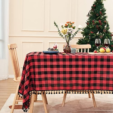 Midsummer Breeze Christmas Tablecloth Buffalo Plaid TableclothsCotton Gingham Table Cloth for Kitchen Restaurant Farmhouse Holiday Decor RectangleOblong 55x70Red and Black
