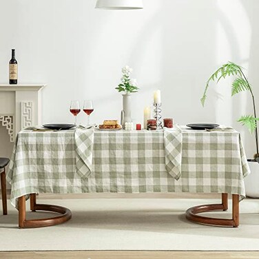 EVERLY 100 YarnDyed Linen Rectangle Tablecloths 60x120Inches for DiningBuffet PartiesPicnicEvents and RestaurantsDecorative HalloweenThanksgiving Machine Washable TableclothsSage Green Plaid