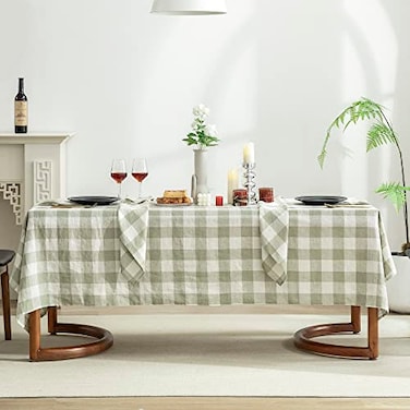 EVERLY 100 YarnDyed Linen Rectangle Tablecloths 60x108Inches for DiningBuffet PartiesPicnicEvents and RestaurantsDecorative HalloweenThanksgiving Machine Washable TableclothsSage Green Plaid
