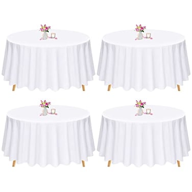 Pesonlook 4 Pack White Round Tablecloth 90 Inch Polyester Table Cloth for Round Tables Washable Table Cloth Stain and Wrinkle Resistant Decorative Table Cover for Wedding Party Dining Banquet
