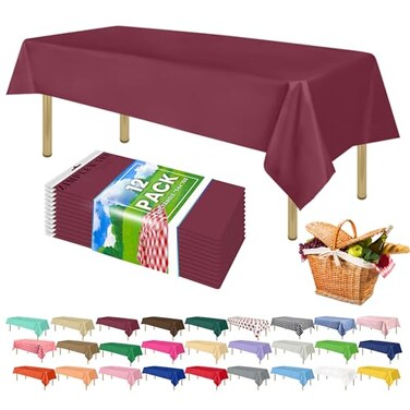ZIMPLEWARE Premium Berry Plastic Table Cloth Disposable 12 Pk Plastic Tablecloths for Rectangle Tables 54in x 108in Party Table Cloths Disposable for 6ft to 8ft Rectangle Tables