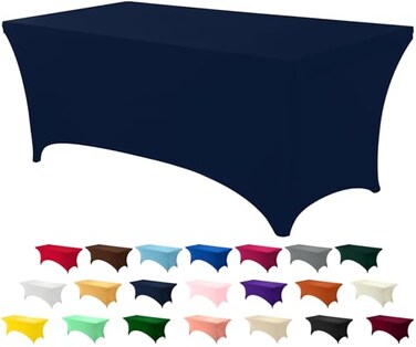 Utopia Kitchen 6ft Spandex Table Cloth Rectangle 1 Pack Navy Blue 200GSM Premium Stretch Lycra Washable and Wrinkle Resistant Table Cover Fitted for Event Wedding Banquet 72Lx30Wx30H Inch