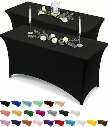 Utopia Kitchen Spandex Tablecloth 2 Pack 5FT Black Tight Fitted Washable and Wrinkle Resistant Stretch Table Cloth Rectangle Cover for Trade Show Weddings Parties 60Lx30Wx30H Inch