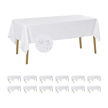 Fokitut 12 Pack Waterproof Rectangle Tablecloth 60x120 InchStain Resistant and Wrinkle Polyester Table Cloth Fabric Table Cover for Kitchen Dining Wedding Party Holiday DinnerWhite