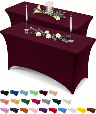 Utopia Kitchen Spandex Tablecloth 2 Pack 6FT Burgundy Tight Fitted Washable and Wrinkle Resistant Stretch Table Cloth Rectangle Cover for Trade Show Weddings Parties 72Lx30Wx30H Inch