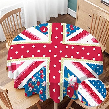 Yibeas Round Tablecloth 60 inch British Flag Tablecloth Cute England Flag in Chic Floral Style Table Cloth for Dining Tables Parties Wedding and Banquet Decoration
