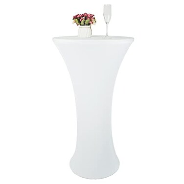 TC LUDUAN 24x43 Inch White Spandex Cocktail Table Cloth Fitted Round Bar Table Stretch Highboy Cocktail Table Covers for Banquet Outdoor Party Wedding Bar Round Bottom White