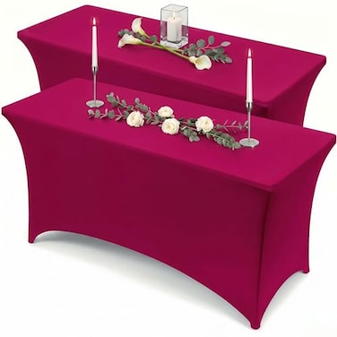 Utopia Kitchen Spandex Tablecloth 2 Pack 6FT Fuchsia Tight Fitted Washable and Wrinkle Resistant Stretch Table Cloth Rectangle Cover for Trade Show Weddings Parties 72Lx30Wx30H Inch