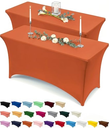 Utopia Kitchen Spandex Tablecloth 2 Pack 6FT Orange Tight Fitted Washable and Wrinkle Resistant Stretch Table Cloth Rectangle Cover for Trade Show Weddings Parties 72Lx30Wx30H Inch