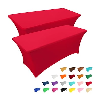 IVAPUPU 2 Pack 6FT Table Cloth for Rectangular Fitted Events Stretch Red Table Covers Washable Spandex Spring Tablecloth Protector for Party Wedding Cocktail Banquet Festival