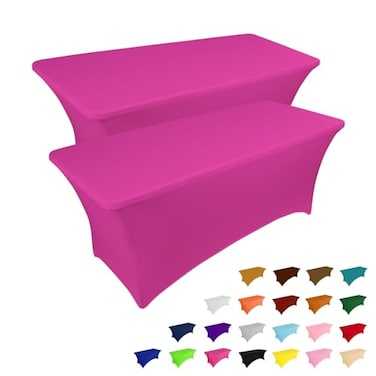 IVAPUPU 2 Pack 6FT Table Cloth for Rectangular Fitted Events Stretch Fuchsia Table Covers Washable Cover Spandex Tablecloth Protector for Party Wedding Cocktail Banquet Festival