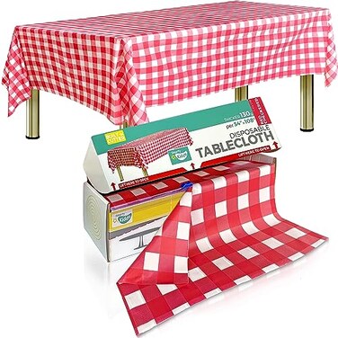 Smarty Kiddo Checkered Plastic Table Cloth Roll 54in X 100ft with Built in Cutter Box Table Cover for Party Picnic Events Tablecloths Disposable