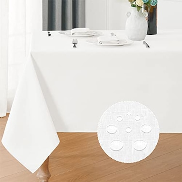 Veblandy Rectangle 10 Feet Tablecloth 60x144 inch Linen Textured Table Cloth Stain and Wrinkle Resistant Washable Polyester Decorative Table Cover Waterproof for Dining Buffet and Camping White