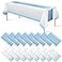 MASHAN 16Pack Disposable Plastic Tablecloths and Satin Table Runner Set White and Light Blue Dot Tablecloth Blue Satin Table Runner for Wedding Birthday Baby Shower Anniversary Engagement Xmas Party S