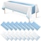 MASHAN 16Pack Disposable Plastic Tablecloths and Satin Table Runner Set White and Light Blue Dot Tablecloth Blue Satin Table Runner for Wedding Birthday Baby Shower Anniversary Engagement Xmas Party S