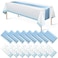 MASHAN 16Pack Disposable Plastic Tablecloths and Satin Table Runner Set White and Light Blue Dot Tablecloth Blue Satin Table Runner for Wedding Birthday Baby Shower Anniversary Engagement Xmas Party S