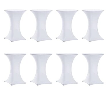 Tina's Tinas 8 Pack 32x43 Inch Highboy Spandex Cocktail Table Covers White Fitted Stretch Cocktail Tablecloth for Round Tables 8PC 32x43 White