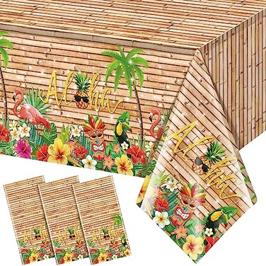 YIDAKO 3Pcs Hawaiian Luau Tablecloth Tiki Party Tablecloths Tropical Table Cloth Plastic Disposable Rectangle Table Covers for Tiki Bar Tropical Summer Beach Pool Birthday Party Decorations 108x 54 In