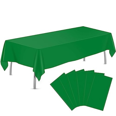 tujol Green 6 Pack Plastic Table Cloth 54 x 108 Disposable Tablecloths Rectangle Table Cover Plastic Tablecloth for Parties