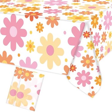 Augisteen Groovy Daisy Tablecloth Plastic Boho Flowers Table Covers Retro Hippies Flower Disposable Rectangle Tablecloths for 70s Boho Birthday Baby Shower Wedding Party 54 x 108 Inch 2 PCS