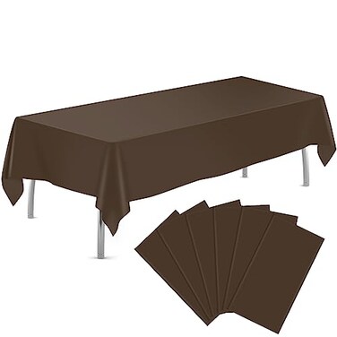tujol Brown 6 Pack Plastic Table Cloth 54 x 108 Disposable Tablecloths Rectangle Table Cover Plastic Tablecloths for Parties