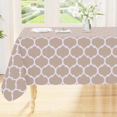 Smiry Rectangle Table Cloth Waterproof Vinyl Tablecloths with Flannel Backing for Rectangle Tables Wipeable Spillproof Plastic Tablecloth for Dining Camping Indoor and Outdoor 60x84 Khaki