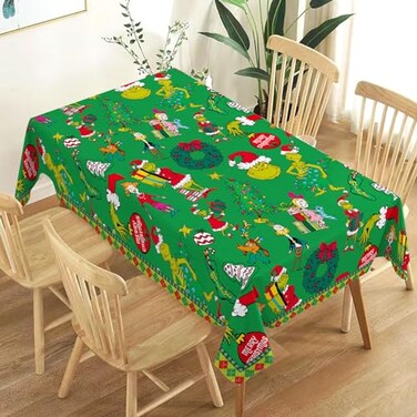 Heyfary Merry Christmas Tablecloth Xmas Green Elf Winter Birthday Party Decoration Holiday Home Kitchen Dining Room Rectangular Table Decor 60104