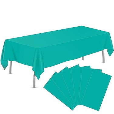 tujol Teal 6 Pack Plastic Table Cloth 54 x 108 Disposable Tablecloths Rectangle Table Cover Plastic Tablecloths for Parties