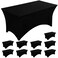 Fixwal 10 Pack 8Ft Black Table Cover Spandex Fitted Tablecloths Rectangle WrinkleFree and Stretch Folding Table Cloth for Banquet Wedding Party Trade Show