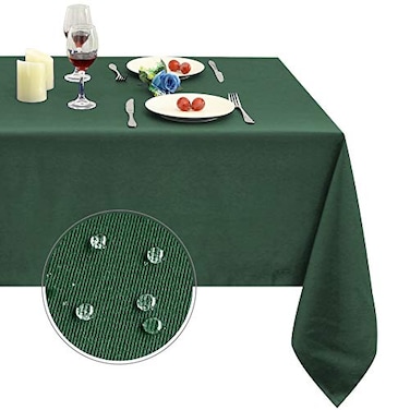Obstal 210GSM Rectangle Green Table Cloth Christmas Decorations Waterproof Tablecloth Table Cover Protector for Holiday Party Use Blackish Green52 x 70 Inch