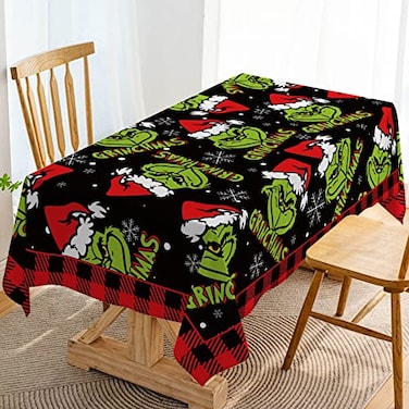 Hafangry Green Christmas Tablecloth Merry Xmas Winter Holiday Party Decoration Rectangular Kitchen Dining Room Home Decor 6084 inch