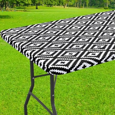 Smiry Rectangle Picnic Table Cloth Waterproof Elastic Fitted Outdoor Tablecloths for 6 Foot Tables Wipeable Flannel Backed Vinyl Table Cover for Camping Dining and Indoor 30x72 Black