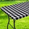 Spotjoy Rectangle Vinyl Table Cloth Waterproof Elastic Fitted Tablecloth with Flannel Backing Plastic Table Cover for Picnic Camping Outdoor Black White 30x72