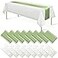 MASHAN 16Pack Plastic Tablecloths and Satin Table Runner Set Disposable White and Sage Green Dot Table Cloth Green Satin Table Runner for Wedding Birthday Baby Shower Anniversary Holiday Party Decorat