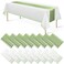 MASHAN 16Pack Plastic Tablecloths and Satin Table Runner Set Disposable White and Sage Green Dot Table Cloth Green Satin Table Runner for Wedding Birthday Baby Shower Anniversary Holiday Party Decorat