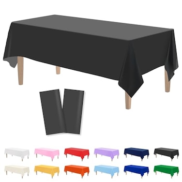 Kopokita 2PCS Black Plastic Tablecloths 54 x 108 Inch Disposable Table Cloths Rectangle Party Table Covers