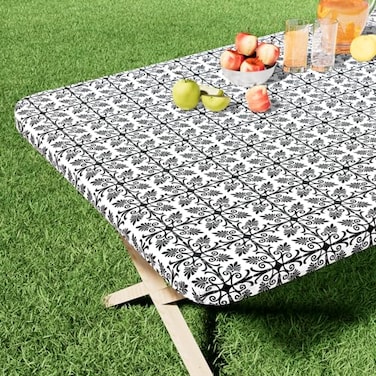 misaya Rectangle Vinyl Table Cloth Elastic Fitted Flannel Backed Tablecloth 100 Waterproof Plastic Table Cover Fits 6 Foot Folding Tables for Picnic Camping Outdoor Black 30 x 72
