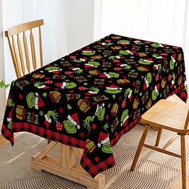 Hafangry Merry Christmas Tablecloth Xmas Green Elf Winter Holiday Party Decoration Rectangular Kitchen Dining Room Home Decor 6084inches