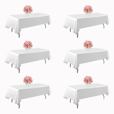 Blissource White Table Cloth Rectangle Tablecloth 60x102 Inch 6 PackPolyester Table Cloth for 6 Foot Rectangle TablesWrinkle Resistant Washable Table Cover for PartiesWeddingDining and Camping